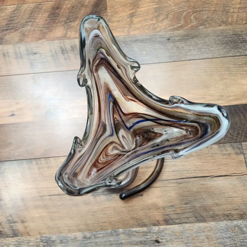 Vtg Sooner/Murano/Ozark Style Art Glass Swirl Vase Coiled Base Handcrafted MCM